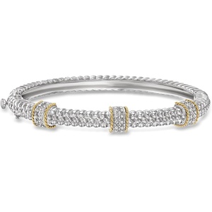 image:imageRossSimons 011 ct tw Diamond Station Bangle Bracelet in Sterling Silver and 14kt Yellow GoldDiamond