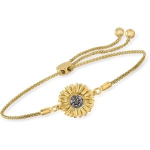 image:imageRossSimons 015 ct tw Black Diamond Sunflower Bolo Bracelet in 18kt Gold Over Sterling