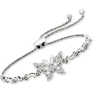 image:imageRossSimons 030 ct tw Diamond Butterfly Bolo Bracelet in Sterling Silver