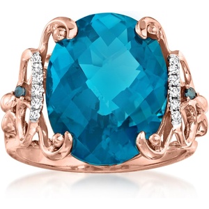 image:imageRossSimons 1000 Carat London Blue Topaz Ring With Blue and White Diamonds in 14kt Rose GoldTopaz
