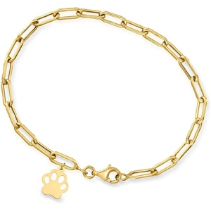 image:imageRossSimons 10kt Yellow Gold Paw Print Charm Paper Clip Link Braceletno gemstone