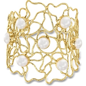 image:imageRossSimons 10mm Cultured Pearl Openwork Cuff Bracelet in 18kt Gold Over Sterling80 Inches
