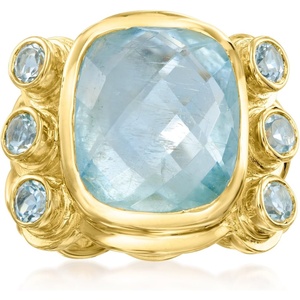 image:imageRossSimons 1300 Carat Aquamarine and 70 ct tw Sky Blue Topaz Ring in 18kt Gold Over SterlingAquamarine