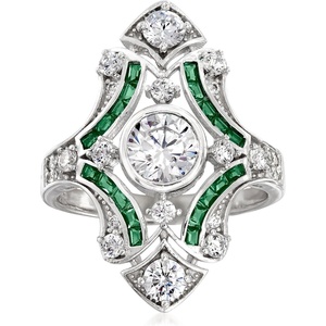 image:imageRossSimons 155 ct tw CZ and 20 ct tw Simulated Emerald Ring in Sterling SilverEmerald