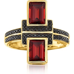 image:imageRossSimons 240 ct tw Garnet and 10 ct tw Black Spinel Ring in 18kt Gold Over SterlingGarnet
