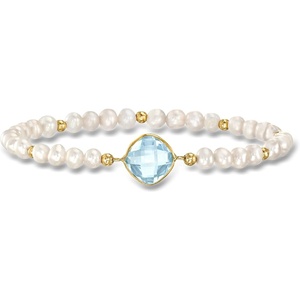 image:imageRossSimons 460 Carat Sky Blue Topaz and 45mm Cultured Pearl Bracelet in 14kt Yellow Gold