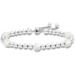 image:imageRossSimons 775mm Cultured Pearl and Sterling Silver Bead Station Bolo Bracelet