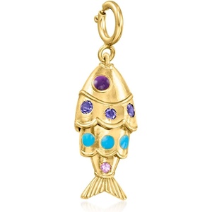 image:imageRossSimons Blue and Purple Enamel Fish Charm With Iolites and Single Amethyst in 18kt Gold Over Sterling