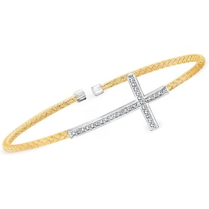 image:imageRossSimons Charles Garnier 28 ct tw CZ Cross Mesh Cuff Bracelet in 2Tone Sterling Silver 75 inches