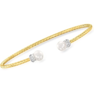 image:imageRossSimons Charles Garnier 665mm Cultured Pearl Cuff Bracelet With Czs in 18kt Gold Over Sterling and Sterling Silver 75 inches