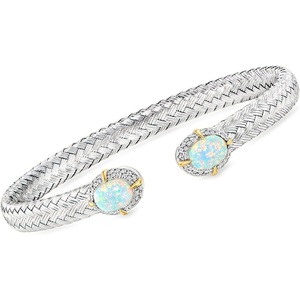 image:imageRossSimons Charles Garnier LOpal LabGrown Opal and 30 ct tw CZ Cuff Bracelet in Sterling Silver With 18kt Gold Over Sterling 75 inches