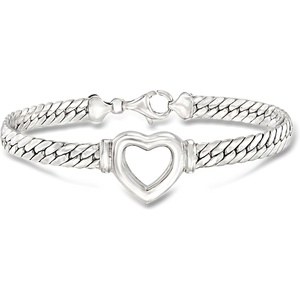 image:imageRossSimons Sterling Silver CubanLink Heart Braceletno gemstone