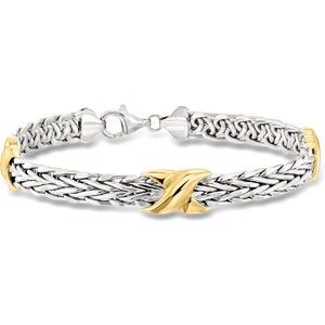 image:imageRossSimons TwoTone Sterling Silver WheatLink X Station Braceletno gemstone