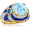 image:imageRossSimons 440 ct tw London and Sky Blue Topaz and 50 ct tw White Zircon Ring With Blue Enamel in 18kt Gold Over SterlingTopaz