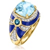 image:imageRossSimons 440 ct tw London and Sky Blue Topaz and 50 ct tw White Zircon Ring With Blue Enamel in 18kt Gold Over SterlingTopaz