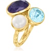 image:imageRossSimons 8mm Cultured Pearl 650 Carat Sapphire and 380 Carat Sky Blue Topaz Ring in 18kt Gold Over Sterling
