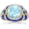image:imageRossSimons 440 ct tw London and Sky Blue Topaz and 50 ct tw White Zircon Ring With Blue Enamel in 18kt Gold Over SterlingTopaz