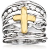 image:imageRossSimons Sterling Silver and 14kt Yellow Gold MultiRow Cross RingOther