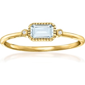 image:imagePure Collection by RossSimons 020 Carat BezelSet Aquamarine Ring With Diamonds in 14kt Yellow GoldAquamarine
