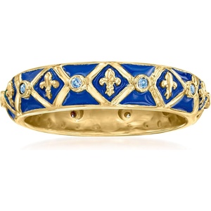 image:imageRossSimons 010 ct tw Sapphire and Blue Enamel FleurDeLis Ring in 18kt Gold Over SterlingSapphire