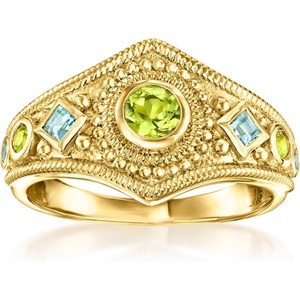 image:imageRossSimons 030 ct tw Peridot and 24 ct tw Swiss Blue Topaz Milgrain Ring in 18kt Gold Over SterlingPeridot