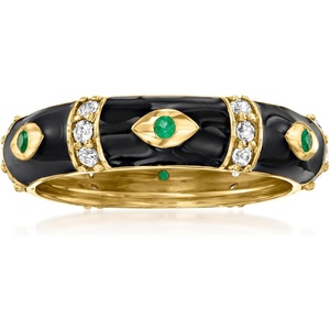 image:imageRossSimons 030 ct tw White Topaz Evil Eye Ring With Black Enamel and Emeralds in 18kt Gold Over SterlingEmerald