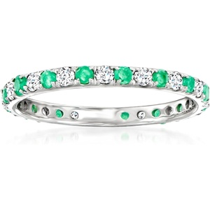image:imageRossSimons 040 ct tw Emerald and 50 ct tw Diamond Eternity Band in 14kt White GoldEmerald