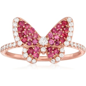 image:imageRossSimons 045 ct tw Ruby and 30 ct tw Diamond Butterfly Ring in 14kt Rose GoldRuby
