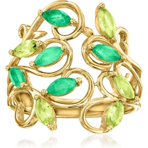 image:imageRossSimons 060 ct tw Peridot and 50 ct tw Emerald Vine Ring in 14kt Yellow GoldEmerald