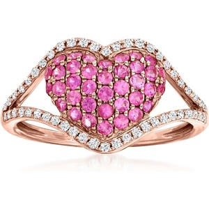 image:imageRossSimons 060 ct tw Pink Sapphire and 20 ct tw Diamond Heart Ring in 14kt Rose GoldSapphire