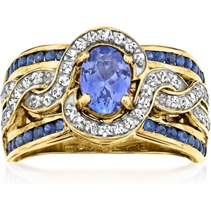 image:imageRossSimons 080 Carat Tanzanite Ring With 60 ct tw Sapphires and 30 ct tw White Zircons in 18kt Gold Over SterlingSapphire