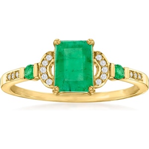 image:imageRossSimons 090 ct tw Emerald Ring With Diamonds in 10kt Yellow GoldEmerald
