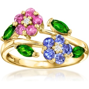 image:imageRossSimons 093 ct tw MultiGemstone Flower Ring in 18kt Gold Over SterlingDiopside