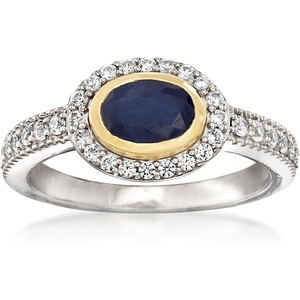 image:imageRossSimons 100 Carat Sapphire and 50 ct tw White Zircon Ring in Sterling Silver With 14kt Yellow GoldSapphire