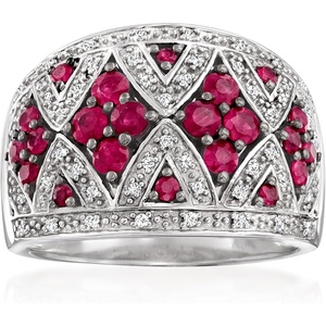 image:imageRossSimons 100 ct tw Ruby and 10 ct tw Diamond Dome Ring in Sterling SilverRuby