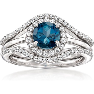 image:imageRossSimons 110 Carat London Blue Topaz and 50 ct tw White Topaz Jewelry Set Ring and Ring Guard in Sterling SilverTopaz