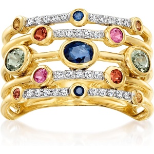 image:imageRossSimons 110 ct tw Multicolored Sapphire and 12 ct tw Diamond Ring in 14kt Yellow GoldSapphire