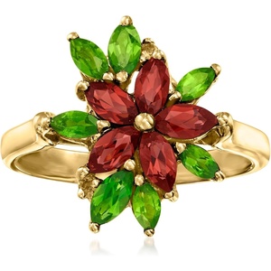 image:imageRossSimons 120 ct tw Garnet and 90 ct tw Chrome Diopside Flower Ring With Citrines in 18kt Gold Over SterlingCitrine