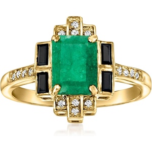 image:imageRossSimons 130 Carat Emerald and 20 ct tw Black Spinel Ring With White Topaz in 18kt Gold Over SterlingEmerald