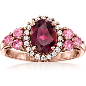 image:imageRossSimons 130 Carat Rhodolite Garnet and 10 ct tw Pink Tourmaline Ring With 20 ct tw White Zircon in 18kt Rose Gold Over SterlingRhodolite Garnet