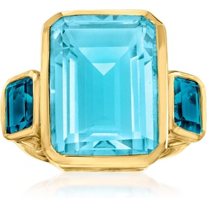 image:imageRossSimons 1400 Carat Blue Quartz and 220 ct tw London Blue Topaz 3Stone Ring in 18kt Gold Over SterlingQuartz