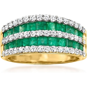 image:imageRossSimons 150 ct tw Emerald and 73 ct tw Diamond MultiRow Dome Ring in 14kt Yellow GoldEmerald