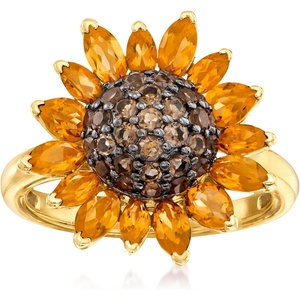 image:imageRossSimons 170 ct tw Citrine and 80 ct tw Smoky Quartz Sunflower Ring in 18kt Gold Over SterlingCitrine