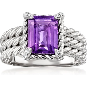 image:imageRossSimons 230 Carat Amethyst 3Row Ring With White Topaz in Sterling SilverAmethyst