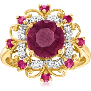 image:imageRossSimons 340 ct tw Ruby and 12 ct tw Diamond Frame Ring in 14kt Yellow GoldRuby