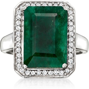 image:imageRossSimons 440 Carat Emerald and 20 ct tw Diamond Ring in Sterling SilverEmerald