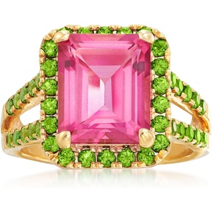 image:imageRossSimons 500 Carat Pink Topaz and 100 ct tw Chrome Diopside Ring in 18kt Gold Over SterlingDiopside