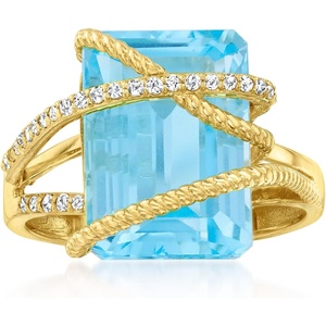 image:imageRossSimons 850 Carat Sky Blue Topaz and 15 ct tw Diamond Ring in 14kt Yellow GoldTopaz