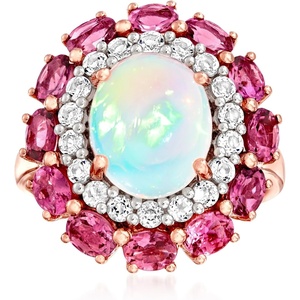 image:imageRossSimons Ethiopian Opal 150 ct tw Pink Tourmaline and 60 ct tw White Topaz Ring in 18kt Rose Gold Over SterlingOpal