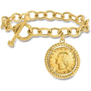 image:imageRossSimons Italian 18kt Gold Over Sterling Replica Lira Coin and OvalLink Toggle Braceletno gemstone